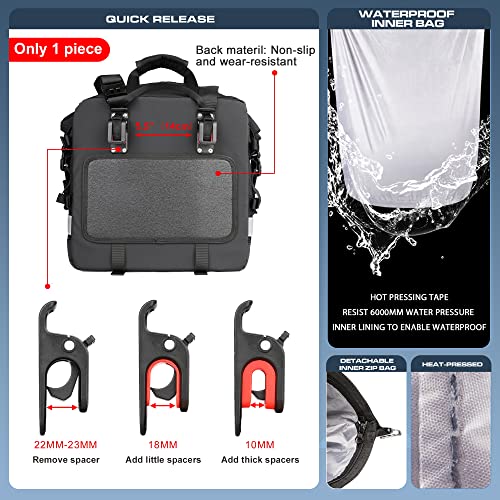 Rhinowalk Waterproof Motorcycle Saddlebags Luggage Bags 20-25L Quick Release for Adventure & Sport Bikes, Black (1 Pack) - Image 3
