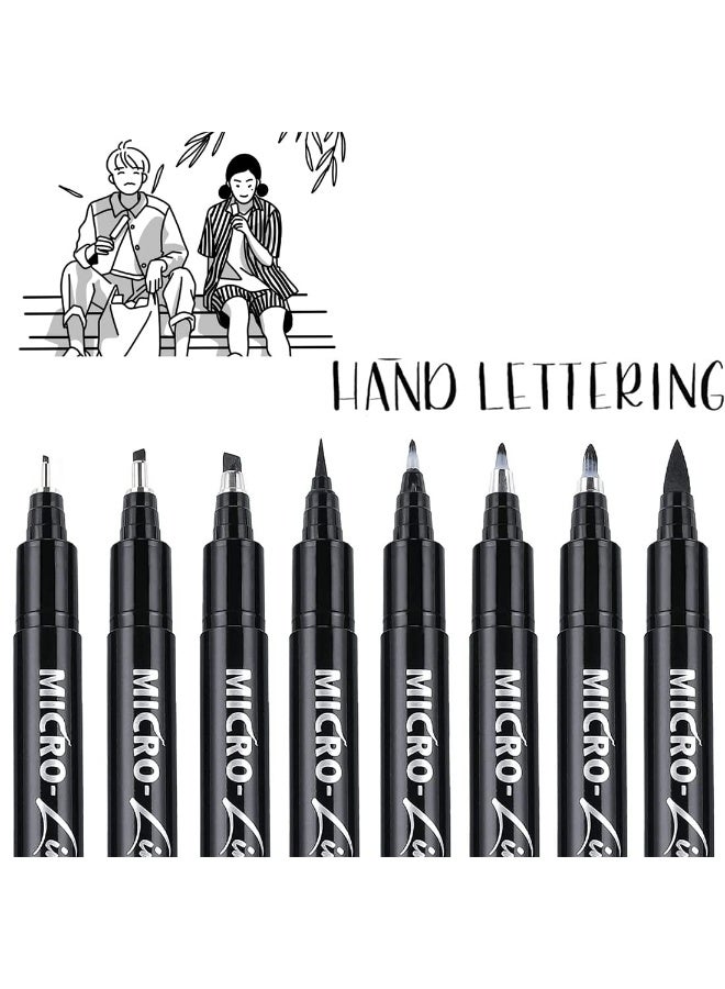 Micro Calligraphy Brush Pen, Hand Lettering Pens, Art Markers Brush Pens for Beginners Writing, Sketching, Art Drawing, Illustration, Scrapbooking, Journaling, Black Ink Pen Set, 8 Sizes - Image 1