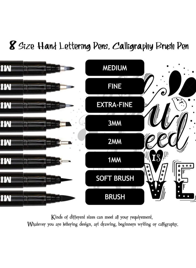 Micro Calligraphy Brush Pen, Hand Lettering Pens, Art Markers Brush Pens for Beginners Writing, Sketching, Art Drawing, Illustration, Scrapbooking, Journaling, Black Ink Pen Set, 8 Sizes - Image 2