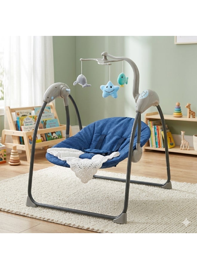 MiniMe Electric Baby Swing & Bouncer | Soothing Swing Motion, Built-In Music, Toy Mobile | Adjustable Recline, Lightweight 5kg | Safe 5-Point Harness | BPA-Free Plastic & Soft Fabric  | 0-24 Months blue - Image 4