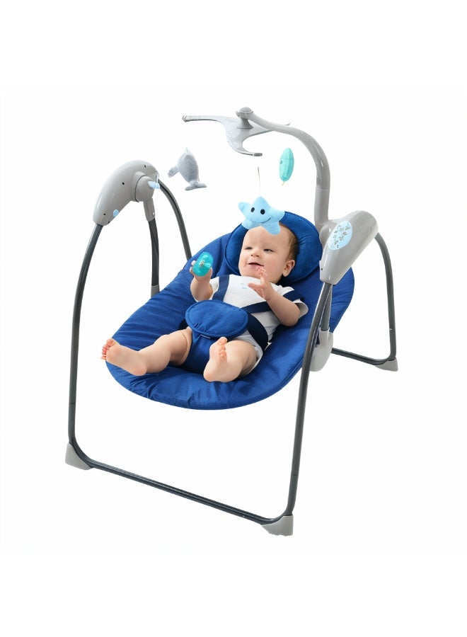 MiniMe Electric Baby Swing & Bouncer | Soothing Swing Motion, Built-In Music, Toy Mobile | Adjustable Recline, Lightweight 5kg | Safe 5-Point Harness | BPA-Free Plastic & Soft Fabric  | 0-24 Months blue - Image 1