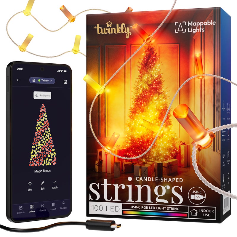 Twinkly Strings USBC Candle 100 LED CandleShaped LED Light String RGB Multicolor LED Lights Valentines Day Lights Compatible with Alexa Google Home USBC Power Transparent Wire 197ft - Image 2