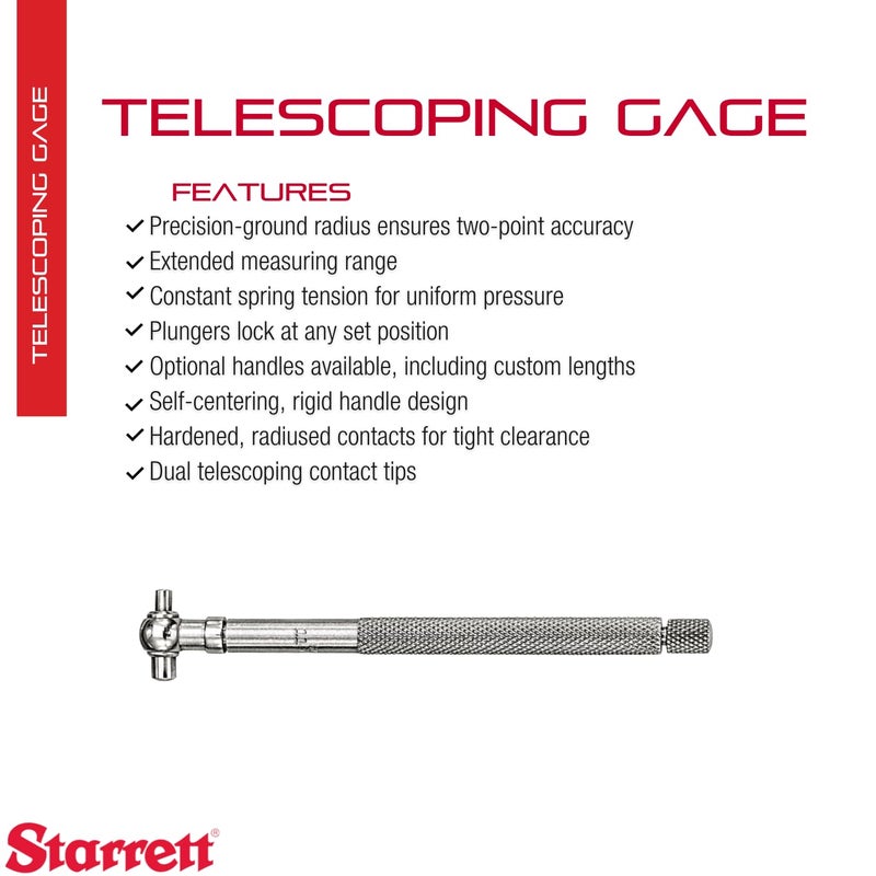 Starrett Telescoping Gage, Self-Centering with Two Arms - Ideal for Determining True Size of Holes, Slots and Recesses - 5/16" - 1/2" Range, 2-3/8" Handle Length - 579A - Image 2