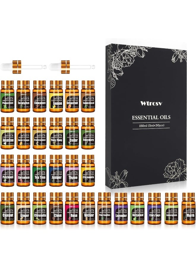 Wtrcsv Essential Oils Set - 100% Natural Essential Oils - Perfect for Diffuser, Humidifier, Aromatherapy, Massage, Skin & Hair Care, 30x5 ml (0.17fl.oz) - Image 2