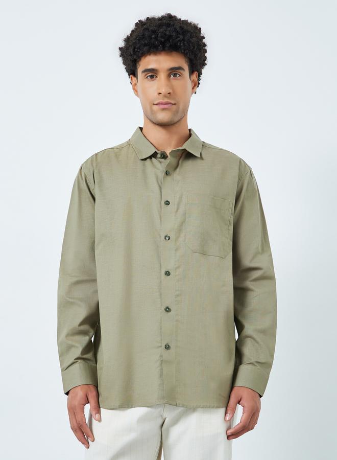 Styli Men Olive Cotton Relaxed Fit Casual Shirt - Image 3