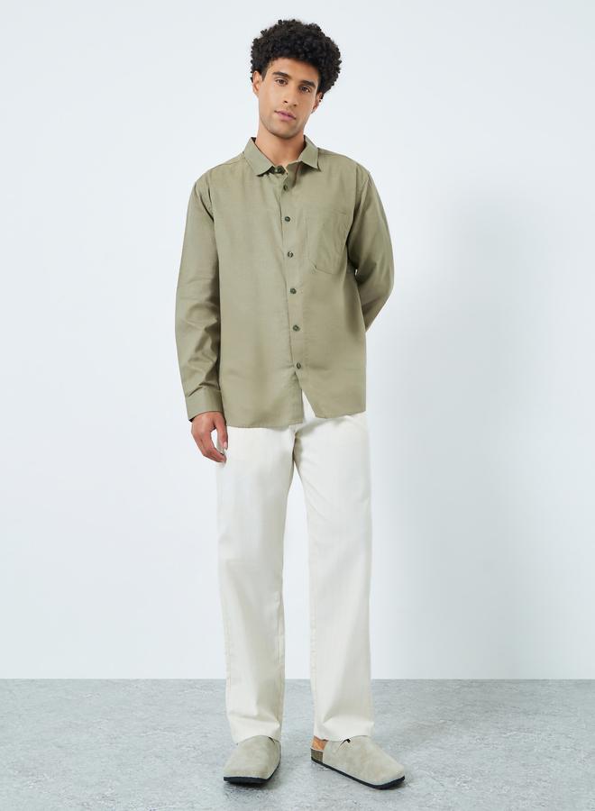 Styli Men Olive Cotton Relaxed Fit Casual Shirt - Image 2