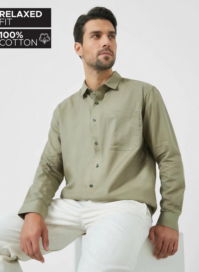 Styli Men Olive Cotton Relaxed Fit Casual Shirt - Image 1