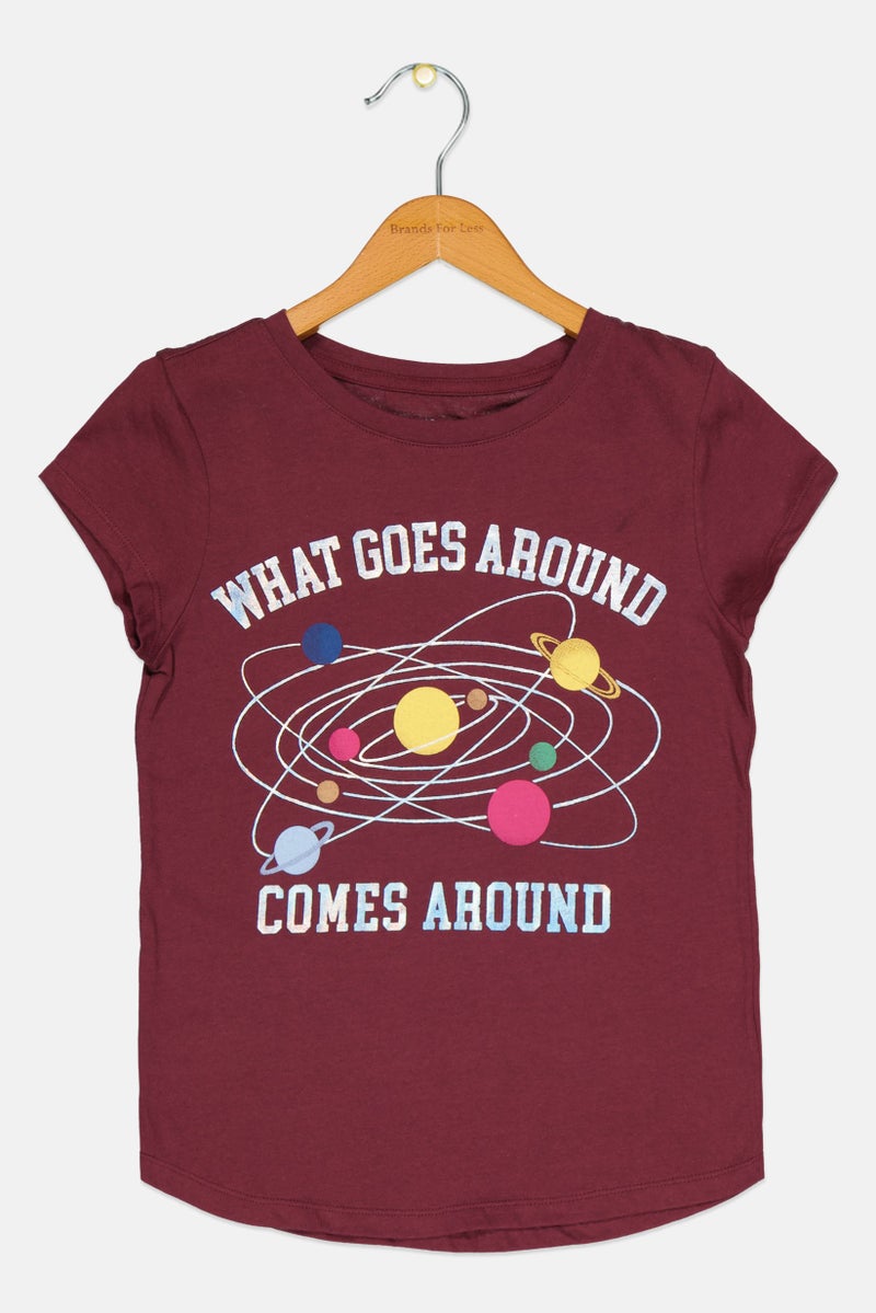 GAP Kids Girl Round Neck Short Sleeve Graphic Print T-Shirt, Mouve - Image 1