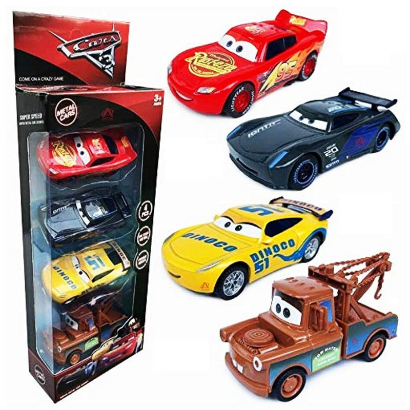 Storio A Exclusive Die Cast Metal Body Pull Back & Push N Go Set of Cars for Kids (Lightning McQueen, Cruiz Ramirez, Jackson Storm, Maytor -Smokey) - Image 1