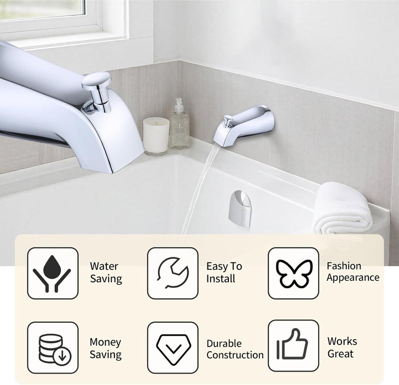 INSIHAY Pull-Up Tub Spout with Diverter, Universal Bathtub Spout Fits 1/2" Copper Water Tube (5/8" Dia), Slide-in Bath Tub Faucet with Hex Wrench for Easy Installation (Chrome) - Image 2