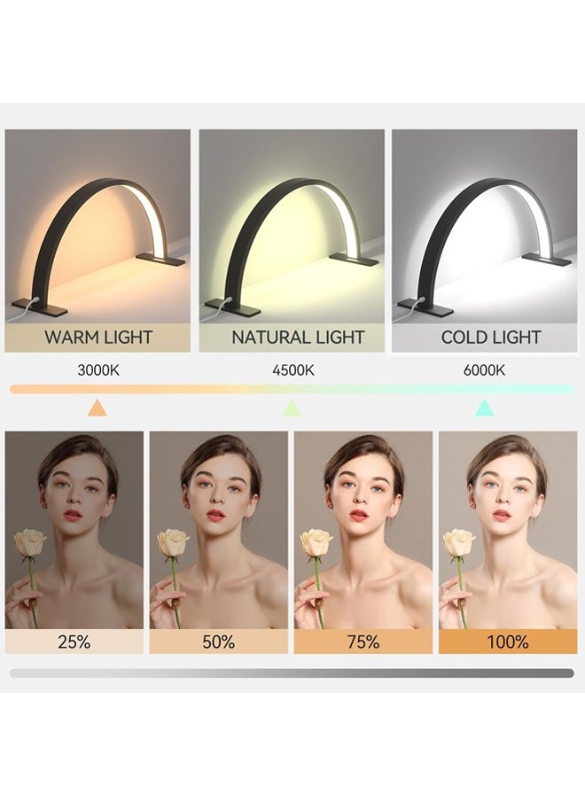 Hihonor - Half Moon Light Nail Lamp for Desk, LED Nail Tech Lamp Lash Light for Professionals, Dimmable Lamp with Touch Controller, Color Temperature 3000K-6000K (Black) - Image 1