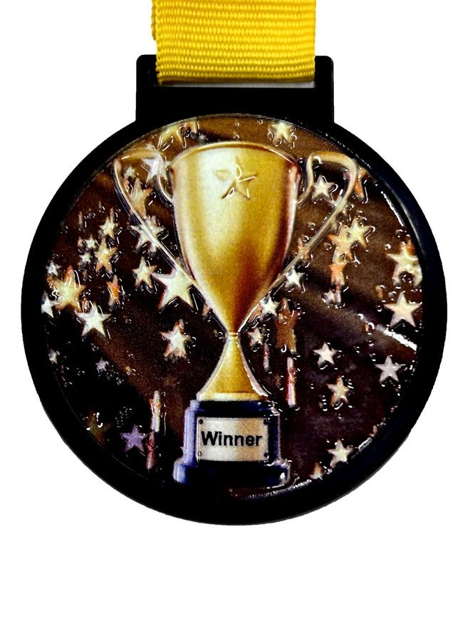 Express Medals 10 Pack of Large 2.25 Inch 1st Place Winner Champion Trophy Cup Award Medals with Attached Neck Ribbons Medal Trophies Gift Prize Team Black Gold Star UV First Participant Player Event Gold Victory - Image 1