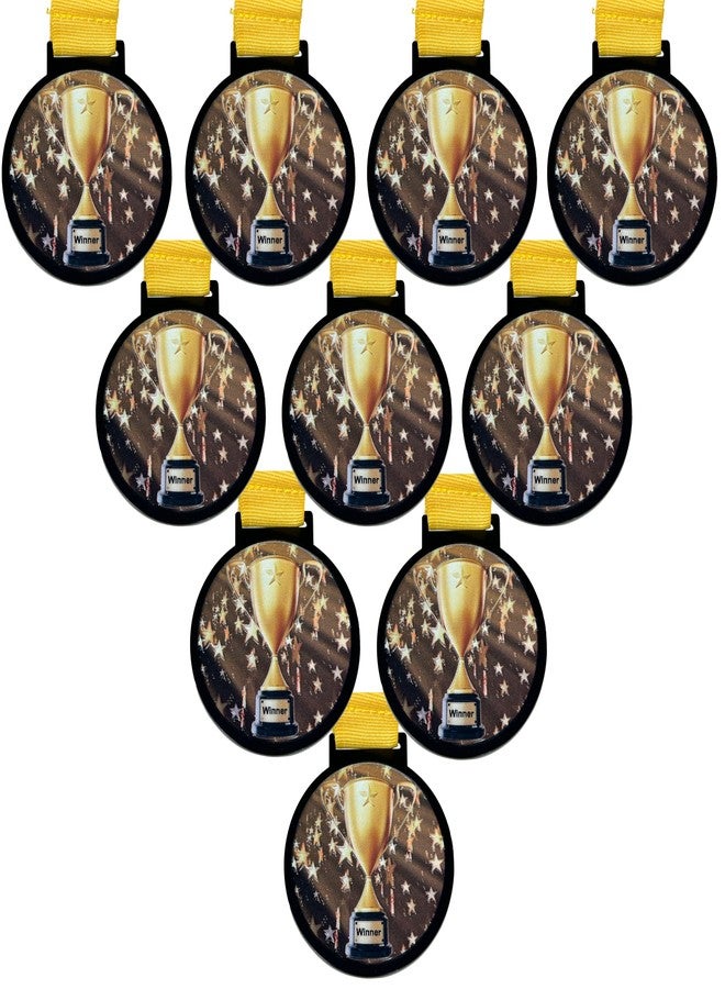 Express Medals 10 Pack of Large 2.25 Inch 1st Place Winner Champion Trophy Cup Award Medals with Attached Neck Ribbons Medal Trophies Gift Prize Team Black Gold Star UV First Participant Player Event Gold Victory - Image 2