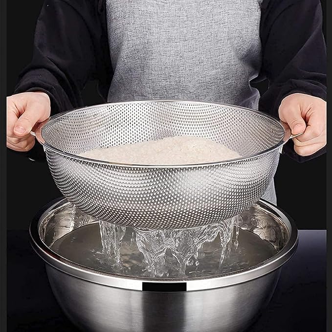 REPLEX Stainless Steel Microperforated Dishwasher Safe Compact Colander Food Strainer with Solid Handles Elevation Base and Mini Holes 3 Quart Silver - Image 5