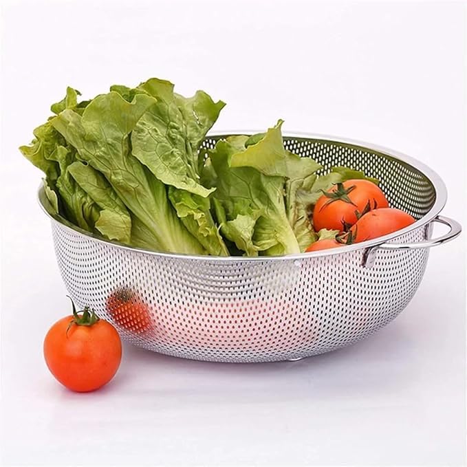 REPLEX Stainless Steel Microperforated Dishwasher Safe Compact Colander Food Strainer with Solid Handles Elevation Base and Mini Holes 3 Quart Silver - Image 2
