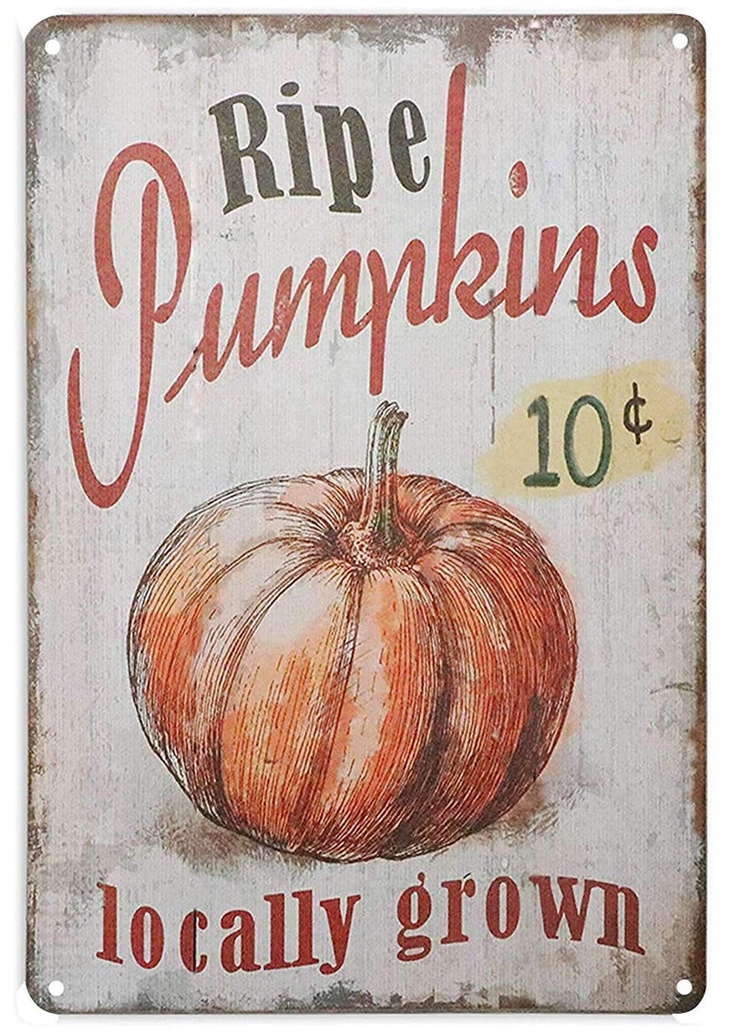 Vintage Metal Tin Signs Funny 10 Cent Ripe Pumpkins Locally Grown Retro Vintage Kitchen Alumnium Signs Farm Decorative Country Iron Painting Decoration 8x12inch For Home Bar Pub Garage Cafe Wall Decor