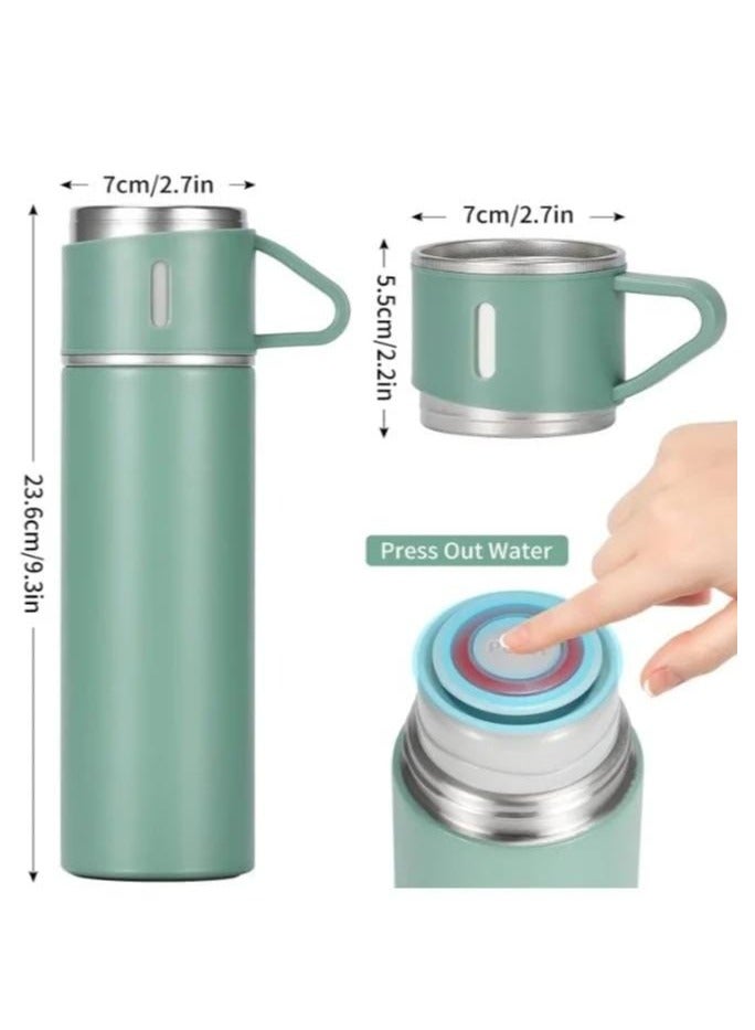 كوب حراري أصلي سعة 500 مل مع 3 أكواب، زجاجة حرارية، ترمس شاي وقهوة معزول بالفراغ مصنوع من الفولاذ المقاوم للصدأ 304، كوب سفر للمشروبات الساخنة والباردة، مجموعة قوارير معزولة - Image 2