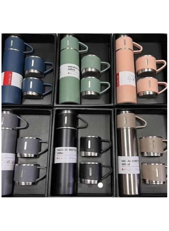 كوب حراري أصلي سعة 500 مل مع 3 أكواب، زجاجة حرارية، ترمس شاي وقهوة معزول بالفراغ مصنوع من الفولاذ المقاوم للصدأ 304، كوب سفر للمشروبات الساخنة والباردة، مجموعة قوارير معزولة - Image 1