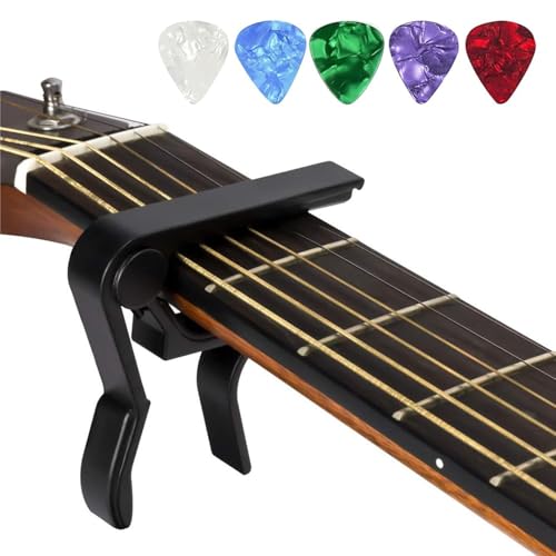 JINWEE Capo，Guitar Capo for Acoustic and Electric Guitars with 5 Picks(Black) - Image 1