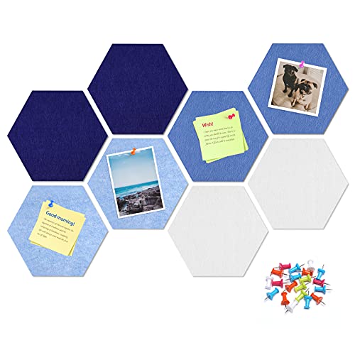 Uoisaiko 12" Large Bulletin Board with 30 Push Pins, Pack of 8 Hexagon Felt Pin Board Notice Boards for Home Office Kitchen, Felt Wall Tiles for Photos Memos - Image 2