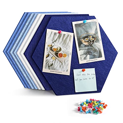 Uoisaiko 12" Large Bulletin Board with 30 Push Pins, Pack of 8 Hexagon Felt Pin Board Notice Boards for Home Office Kitchen, Felt Wall Tiles for Photos Memos - Image 1