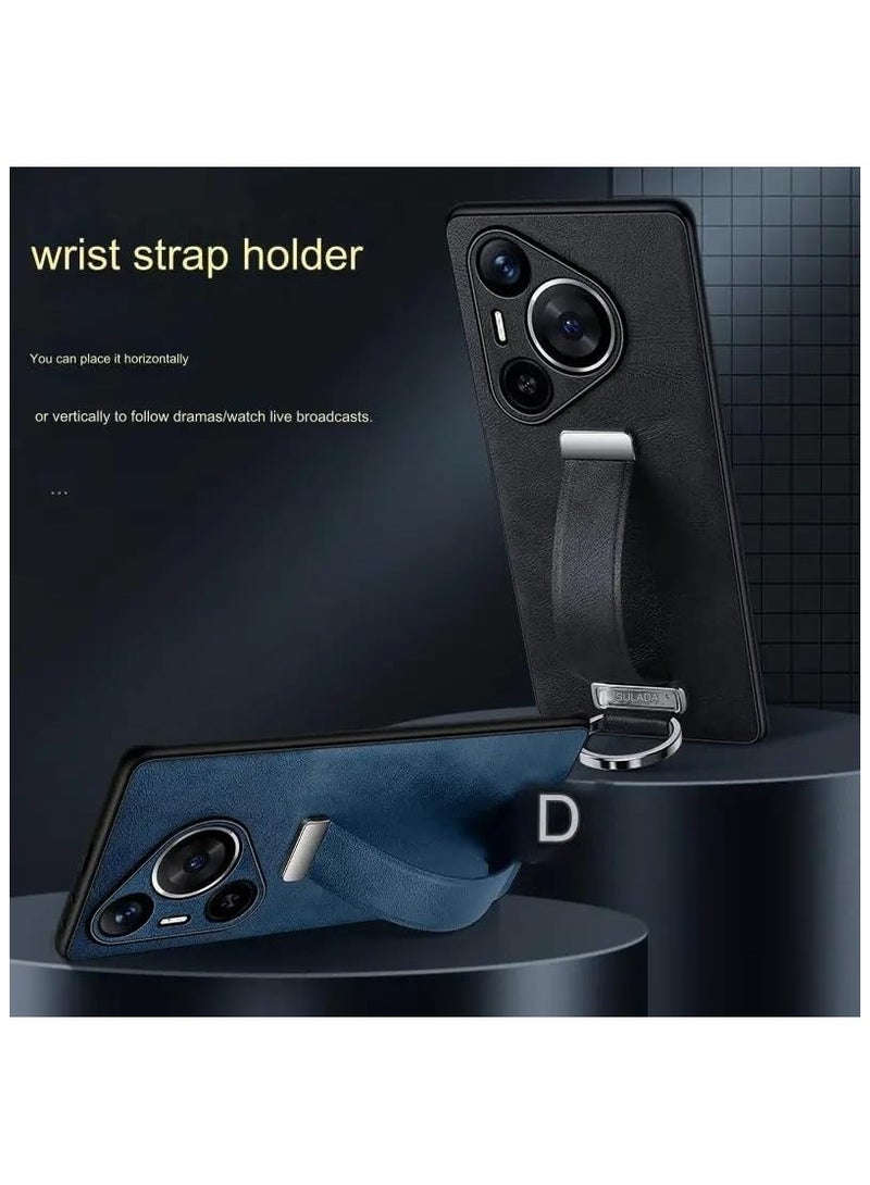 General Huawei Pura 70 Pro with Stand Hand Strap Holder, Slim PU Leather Shockproof Phone Cover Premium Hard PC Protective Case for Huawei Pura 70 Pro  - Image 2