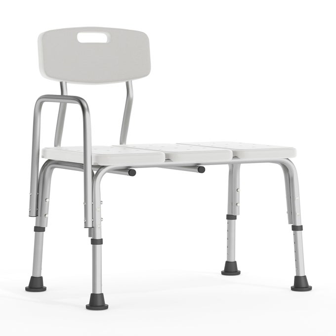 HERCULES SERIES 300 LB CAPACITY ADJUSTABLE WHITE BATH SHOWER TRANSFER BENCH WITH BACK AND SIDE ARM