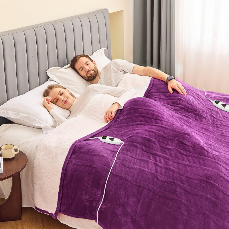greenoak Heated Blanket Electric King Size 100"X90" Dual Control, Heating Blanket with 10 Heat Levels 1/2/4/6/8 Hours Auto-Off, Sherpa Soft Warm Christmas Blanket,Taro Purple - Image 3