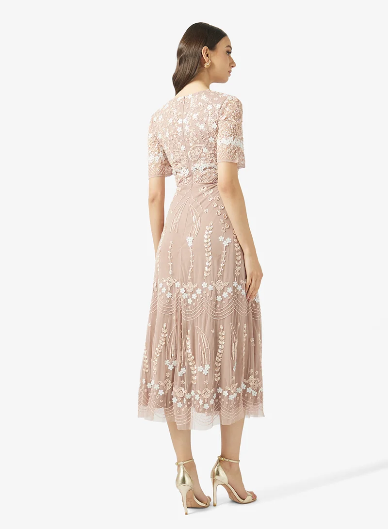 Frock And Frill  Sequin Detailed Short Sleeve Midi Dress for Women | Best Price UAE