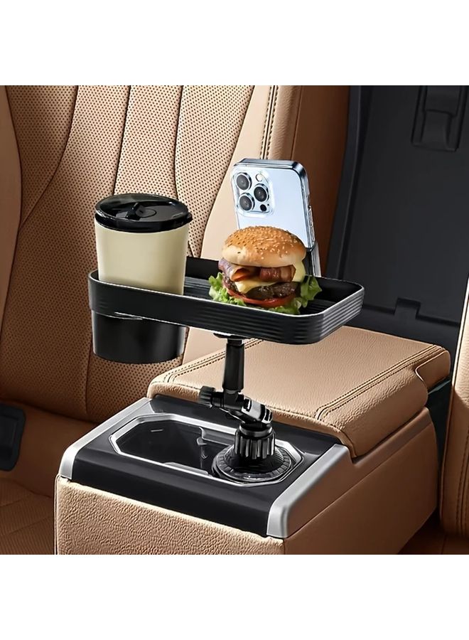 3 In 1 Expandable Car Tray With Non Slip Base Black Multi Layer Storage Box For Food Drinks And Accessories Cup Holder And Phone Mount Durable Plastic Dashboard Accessory Sturdy Design - Image 2