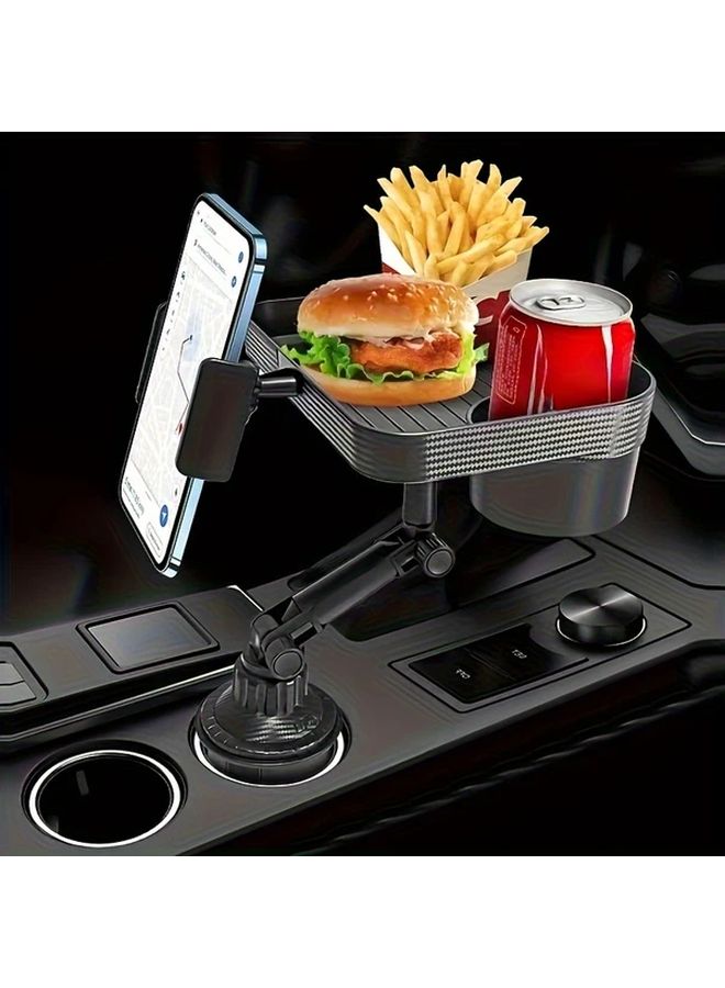 3 In 1 Expandable Car Tray With Non Slip Base Black Multi Layer Storage Box For Food Drinks And Accessories Cup Holder And Phone Mount Durable Plastic Dashboard Accessory Sturdy Design - Image 4
