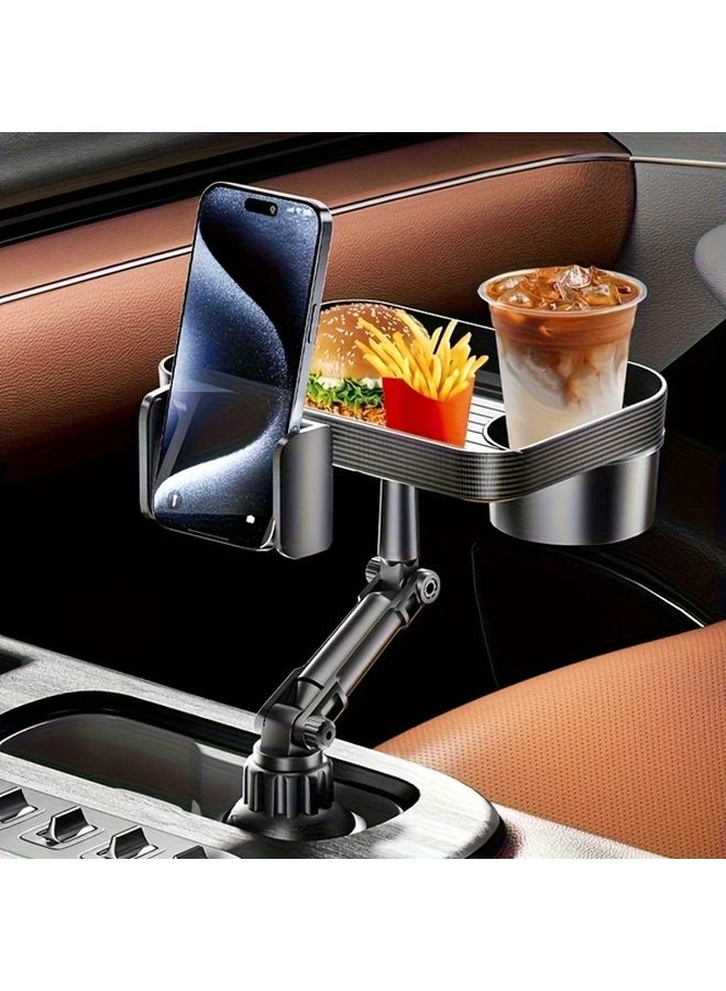 3 In 1 Expandable Car Tray With Non Slip Base Black Multi Layer Storage Box For Food Drinks And Accessories Cup Holder And Phone Mount Durable Plastic Dashboard Accessory Sturdy Design - Image 1