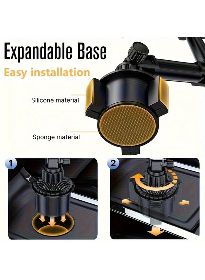 3 In 1 Expandable Car Tray With Non Slip Base Black Multi Layer Storage Box For Food Drinks And Accessories Cup Holder And Phone Mount Durable Plastic Dashboard Accessory Sturdy Design - Image 5