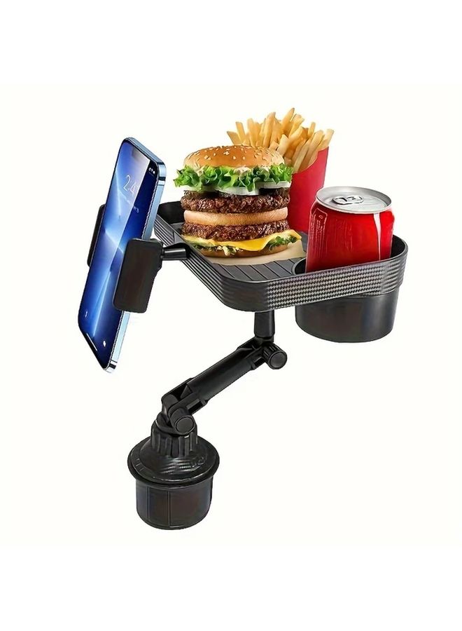 3 In 1 Expandable Car Tray With Non Slip Base Black Multi Layer Storage Box For Food Drinks And Accessories Cup Holder And Phone Mount Durable Plastic Dashboard Accessory Sturdy Design - Image 3
