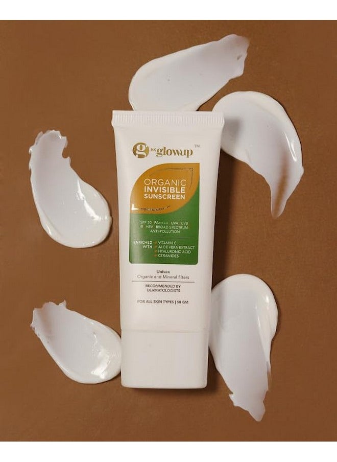 HK - Glowup Invisible Sunscreen Spf 50 - Vitamin C & Aloe Vera Extract - Broad Spectrum | No White Cast, Lightweight, Waterproof & Uv Sun Protection | Suitable For Oily & All Skin Types | Pa++++ | Uva | Uvb | Ir | Hev | Anti-Pollution (50Ml) - Image 1