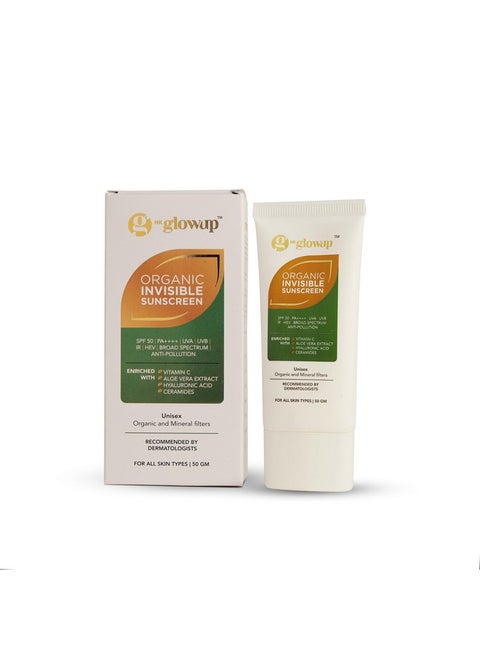 Glowup Invisible Sunscreen Spf 50 - Vitamin C & Aloe Vera Extract - Broad Spectrum | No White Cast, Lightweight, Waterproof & Uv Sun Protection | Suitable For Oily & All Skin Types | Pa++++ | Uva | Uvb | Ir | Hev | Anti-Pollution (50Ml)