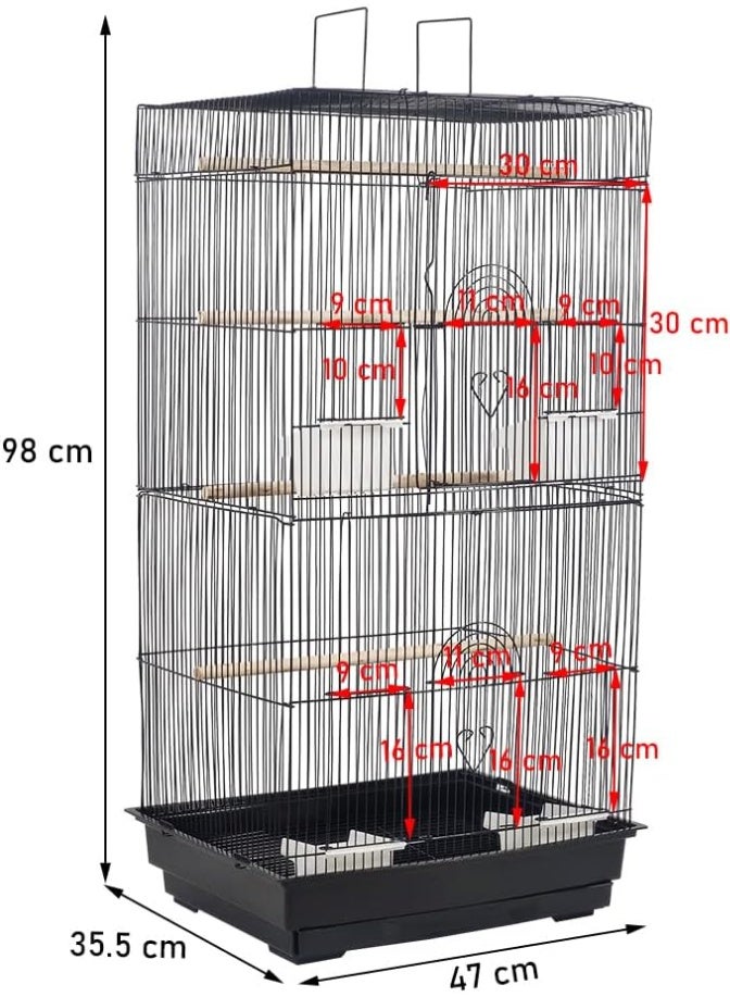 أن ان سي بيتس قفص طيور صغير - بيت طيور وفيلا مع مجاثم متعددة - أكواب تغذية، مقبض محمول، صينية قابلة للإزالة، تصميم سقف المنزل - قفص ببغاء 98 سم للطيور الصغيرة والمتوسطة الحجم - Image 2