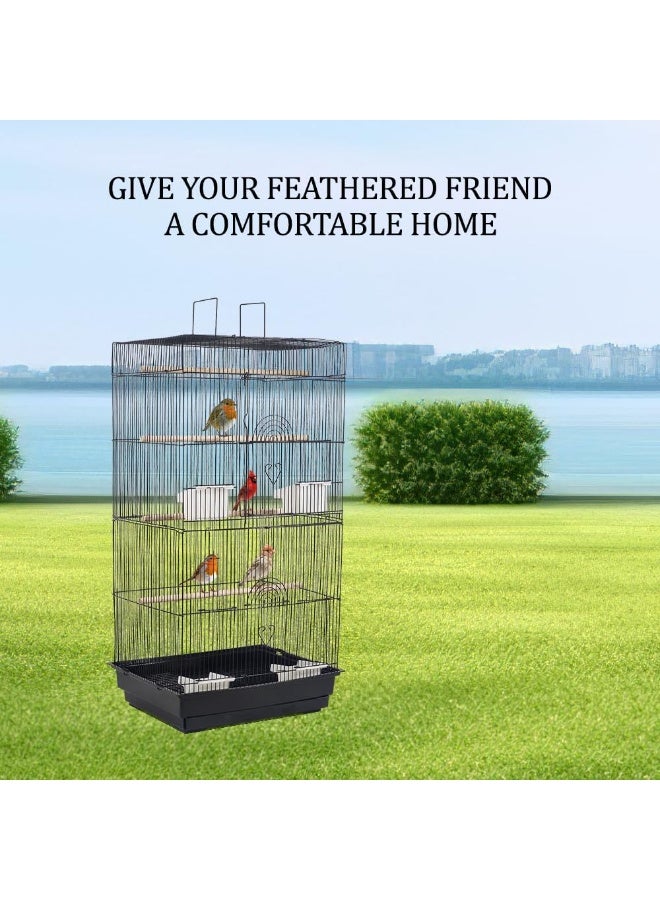 أن ان سي بيتس قفص طيور صغير - بيت طيور وفيلا مع مجاثم متعددة - أكواب تغذية، مقبض محمول، صينية قابلة للإزالة، تصميم سقف المنزل - قفص ببغاء 98 سم للطيور الصغيرة والمتوسطة الحجم - Image 4