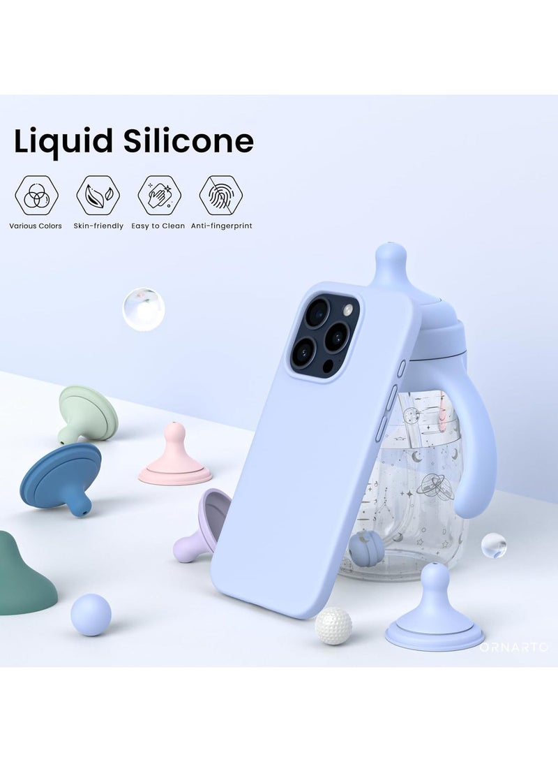 Compatible with iPhone 12 Pro Max Case 6.7 Inch Slim Liquid Silicone 4 Layers Soft Gel Rubber Shockproof Protective Phone Case with Anti Scratch Microfiber Lining (Baby Blue) - Image 3