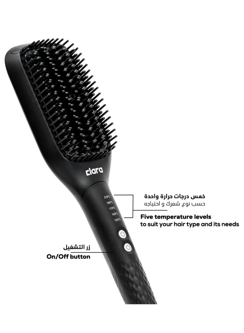 Clara  Clara Sleek Hot Brush Large Thermal Hair Brush, Negative Ion Anti-Frizz Hair Straightening Brush, 5 Heat Settings, Auto Shut-Off 45 Min, 360° Swivel Cord, Type G Plug, 560W, Black Black for Women | Best Price UAE