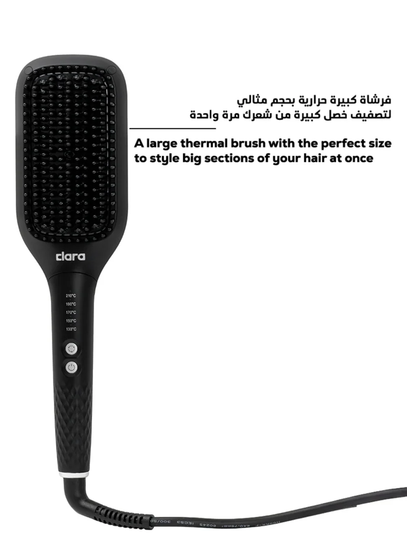 Clara  Clara Sleek Hot Brush Large Thermal Hair Brush, Negative Ion Anti-Frizz Hair Straightening Brush, 5 Heat Settings, Auto Shut-Off 45 Min, 360° Swivel Cord, Type G Plug, 560W, Black Black for Women | Best Price UAE