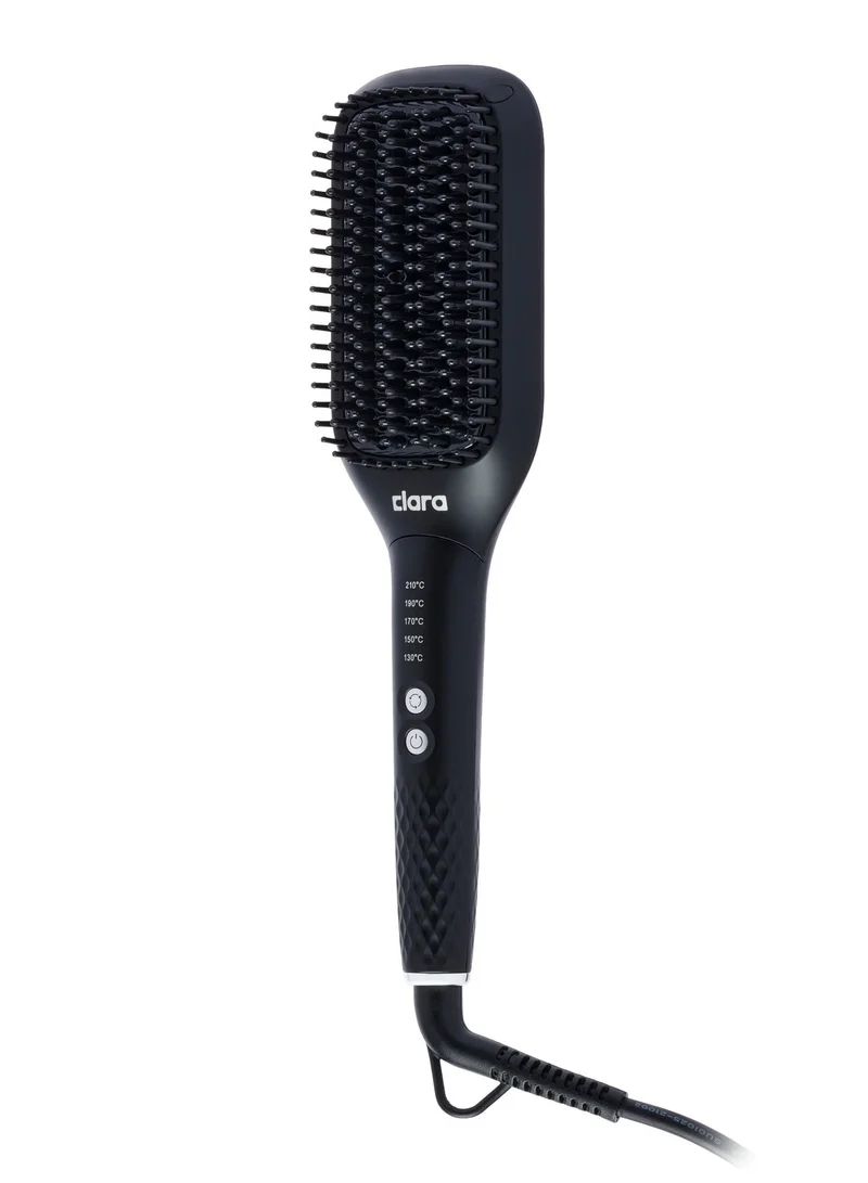 CLARA Clara Sleek Hot Brush Large Thermal Hair Brush, Negative Ion Anti-Frizz Hair Straightening Brush, 5 Heat Settings, Auto Shut-Off 45 Min, 360° Swivel Cord, Type G Plug, 560W, Black