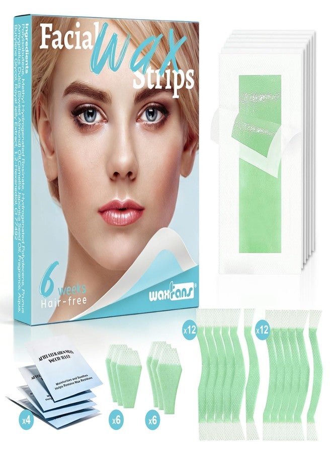 Waxfans Wax Strips for Hair Removal, 49 Counts Facial Wax Strips for Face,Eyebrow,Body,Bikini, Easy at Home Waxing Kit for Women with Sensitive Skin - Image 1