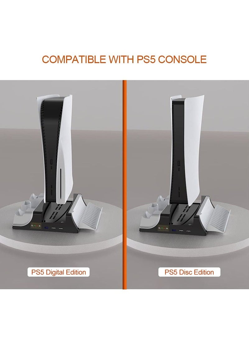 PS5 Vertical Stand with Cooling Fan and Dual Controller Charger Station, Playstation 5 Console Accessories with Headphone Hook and 14 Game Rack Storage, Media Organizer - Image 5