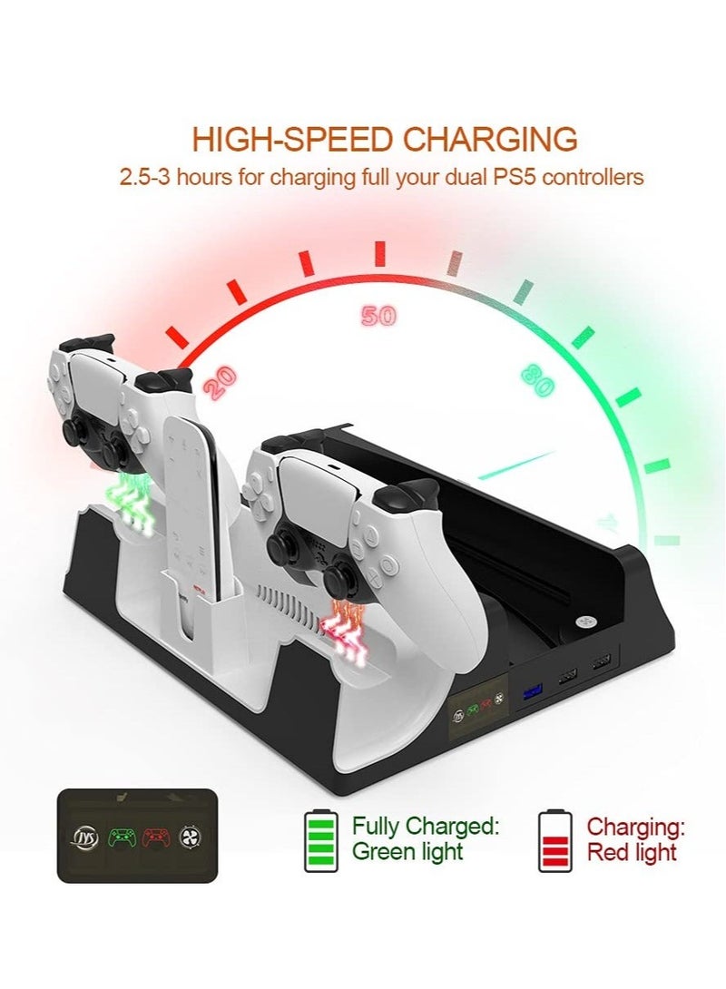 PS5 Vertical Stand with Cooling Fan and Dual Controller Charger Station, Playstation 5 Console Accessories with Headphone Hook and 14 Game Rack Storage, Media Organizer - Image 2