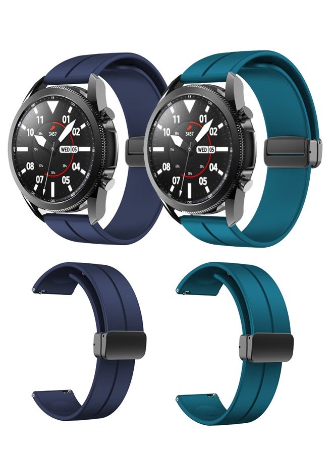 （2 pcs）22MM Straps Compatible with Huawei Watch GT5(46MM)/GT4(46MM)/GT3(46MM)/GT3 Pro(46MM)/GT2(46MM)/GT2e(46MM)/GT/GT Runner,Huawei Watch 4/4 Pro/3/3 Pro,Honor Watch 4 Pro/GS3/Magic Watch 2,Soft Silicone Band With Magnetic Buckle for Men,Women,Blue/Turquoise - Image 1