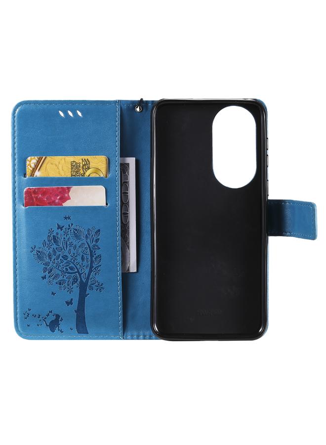 S-TOP Case For Huawei P50 Tree & Cat Pattern Pressed Printing Horizontal Flip PU Leather Case with Holder & Card Slots & Wallet & Lanyard - Image 4