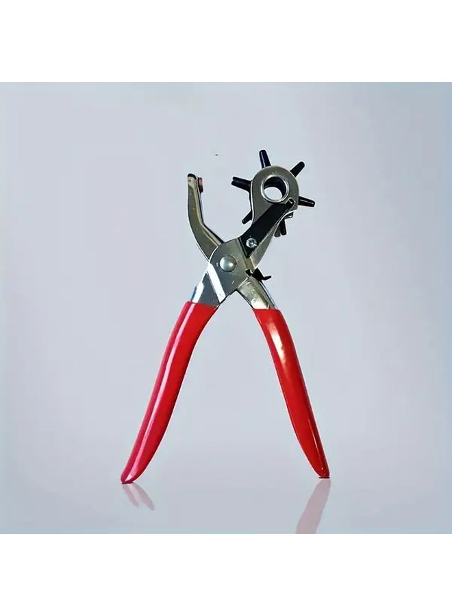 Red Multifunctional Faux Leather Belt Hole Punch Pliers Round Flat Oval Cutter - Image 4