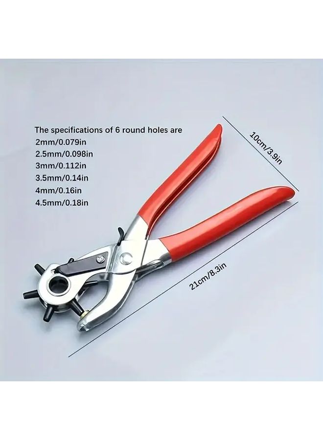 Red Multifunctional Faux Leather Belt Hole Punch Pliers Round Flat Oval Cutter - Image 3