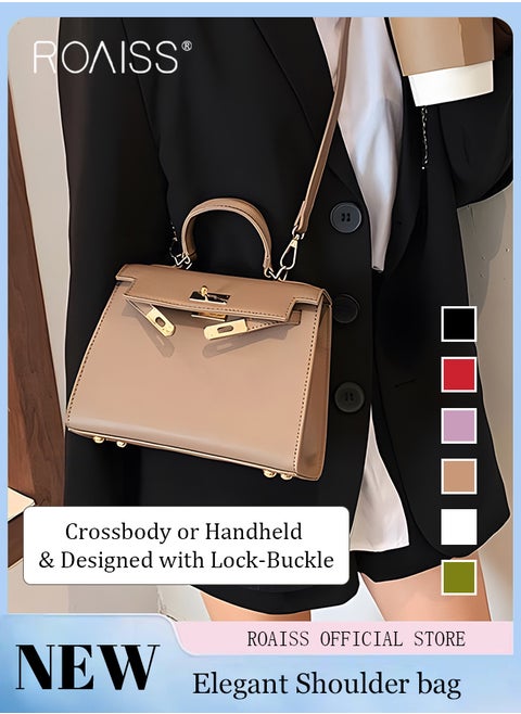 Retro Handle Satchel with Detachable Strap for Women Casual Shoulder Kelly Bag Ladies Crossbody Bags with Lock Closure